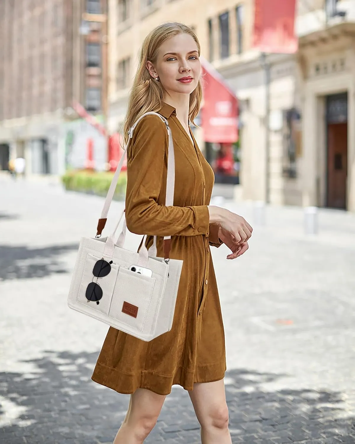 VOFANK Canvas Tote Bag for Women with Pockets Large Crossbody Bag Satchel Bag Handbag Everything Everyday Bag for Work Daily