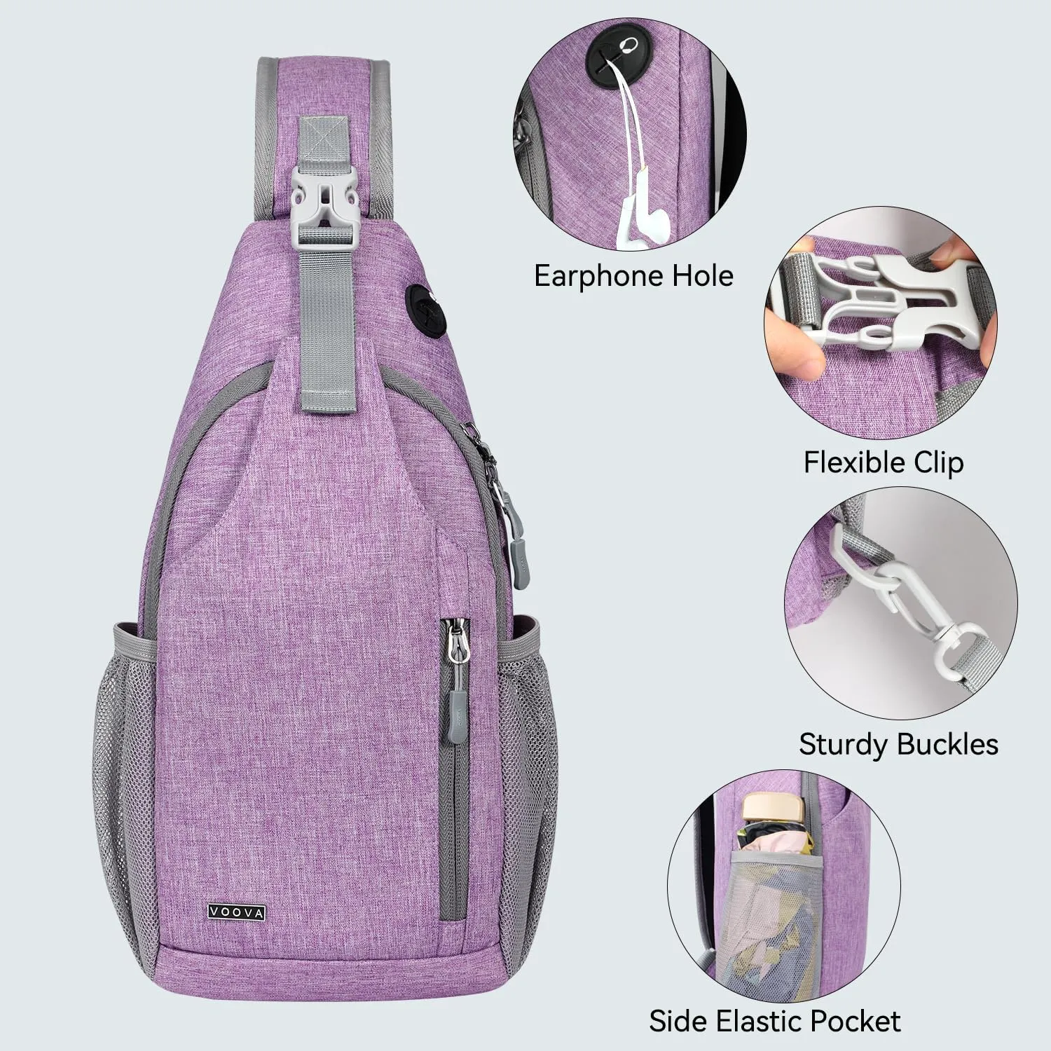 Voova Crossbody Sling Backpack Sling Bag for Men Women, Travel Hiking Chest Bag Daypack, Small over the Shoulder Backpack