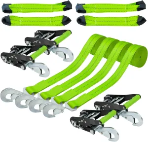 VULCAN 8-Point Vehicle Tie Down Kit with Snap Hooks on Both Ends - Set of 4 - Reflective High-Viz