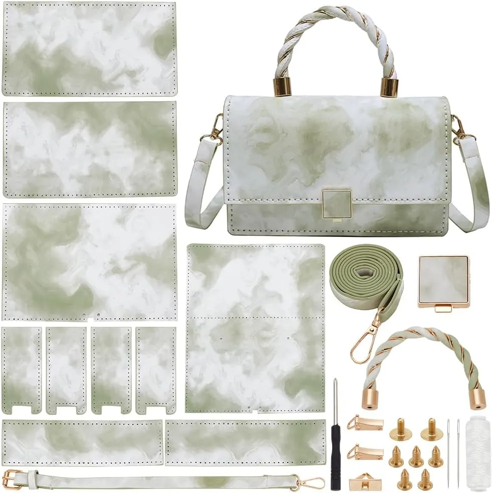 WADORN DIY Handbag Making Kit, PU Leather Shoulder Bag Sewing Craft Materials DIY Women Personalized Crossbody Bag Making Accessory Knitting Crochet Bag Making Complete Kit Handicraft Gift, Green