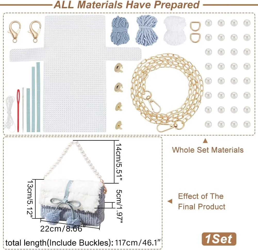WADORN DIY Knitting & Crochet Handbags Kit, Mesh Plastic Canvas Kit for Shoulder Bags, Crossbody Bags, Handmade Purse Materials, Sky Blue