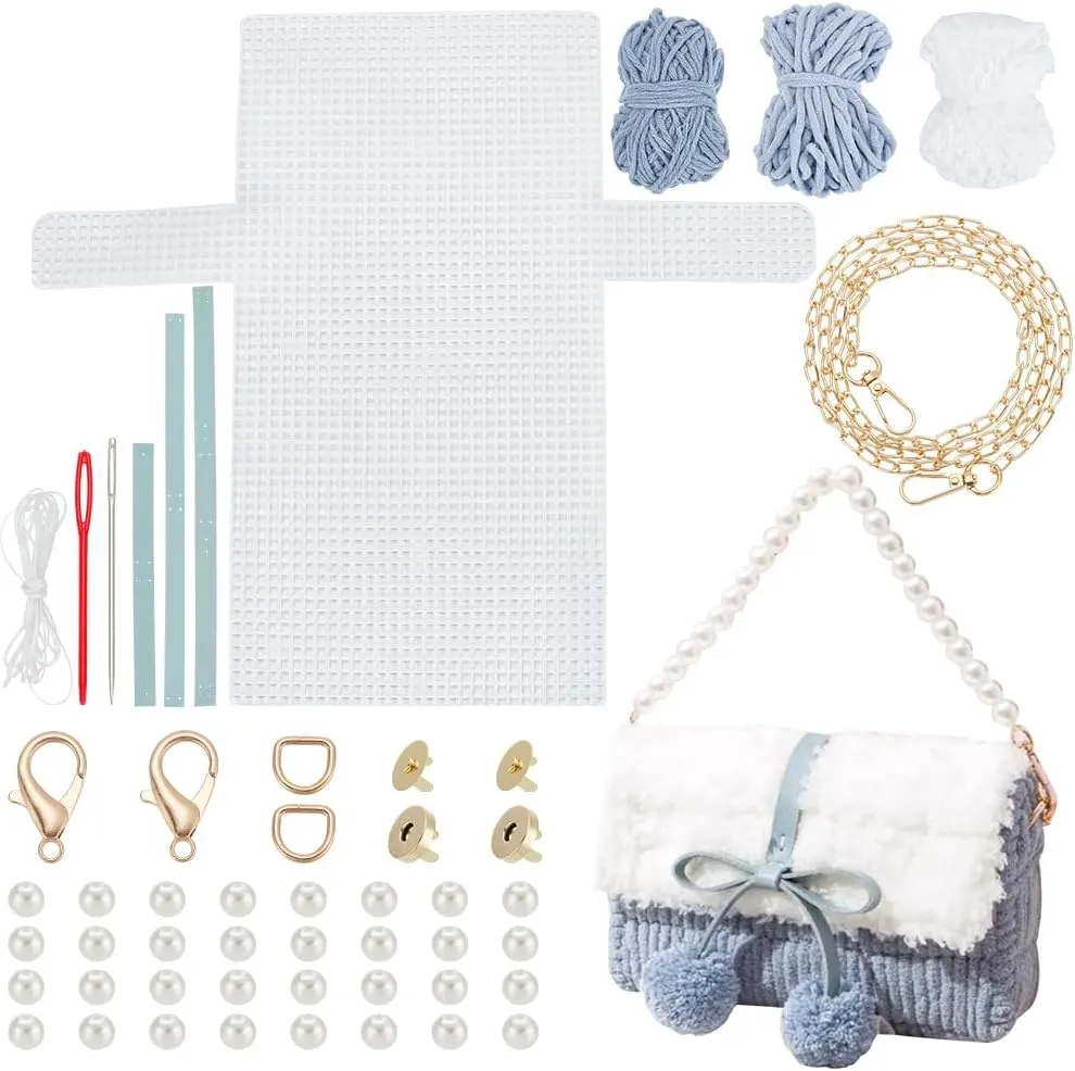 WADORN DIY Knitting & Crochet Handbags Kit, Mesh Plastic Canvas Kit for Shoulder Bags, Crossbody Bags, Handmade Purse Materials, Sky Blue