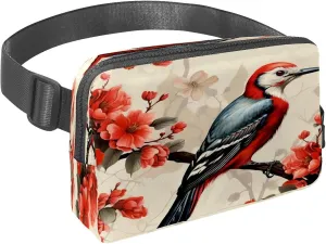 Waist Pack for Women Men, Outdoor Waist Bag Fanny Pack, Slim Running Belt Bum Bag for Walking Jogging Hiking Traveling Workout - Woodpecker Bird on Red Berries Branch
