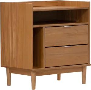 Walker Edison Blythe Mid-Century Modern Tray-Top Storage Nightstand, 25 Inch, Caramel