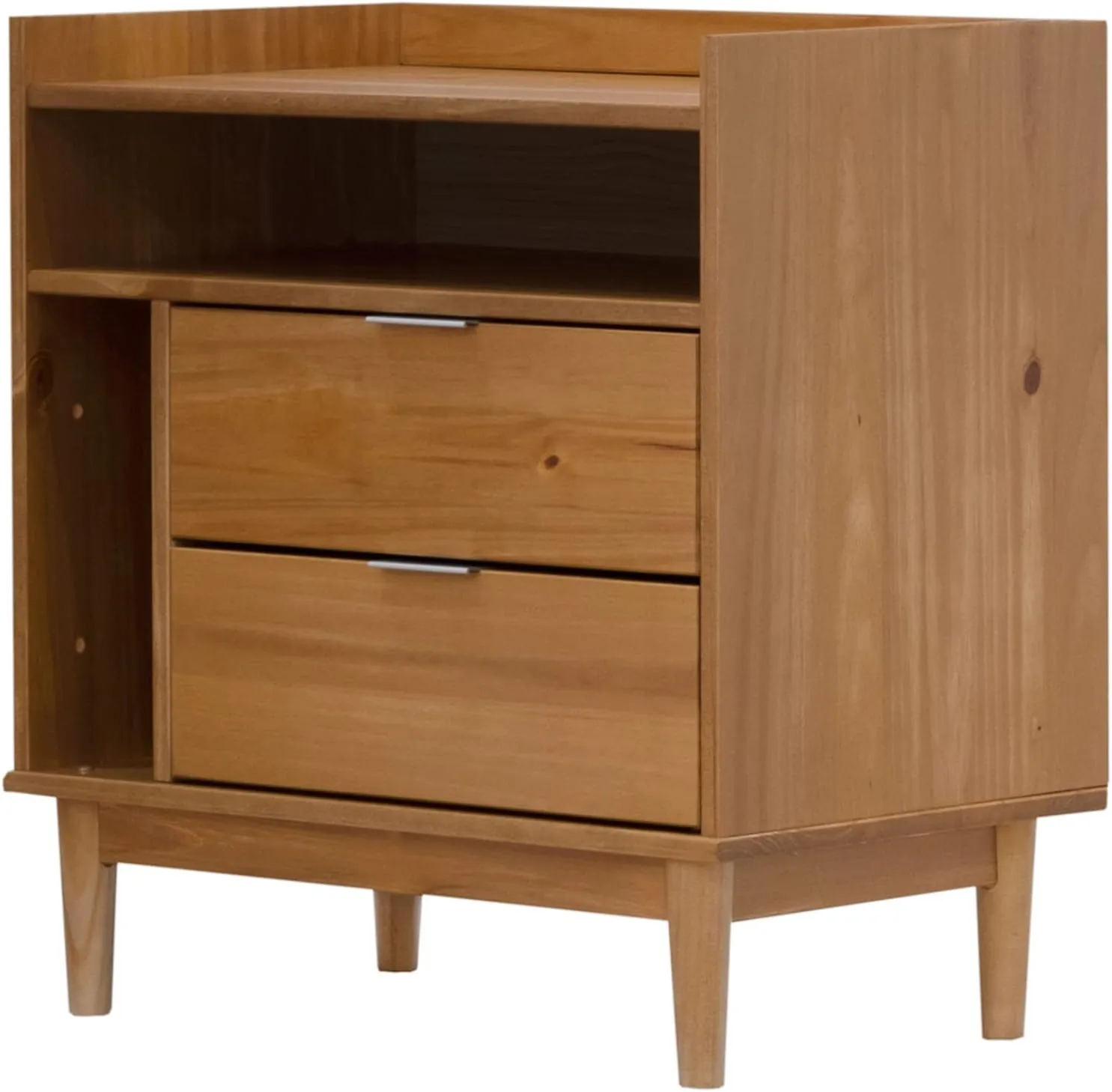 Walker Edison Blythe Mid-Century Modern Tray-Top Storage Nightstand, 25 Inch, Caramel