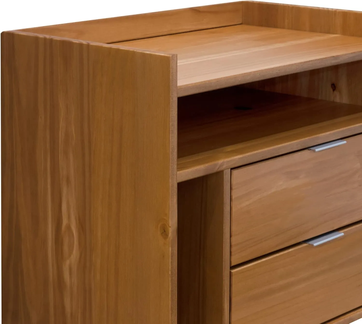 Walker Edison Blythe Mid-Century Modern Tray-Top Storage Nightstand, 25 Inch, Caramel