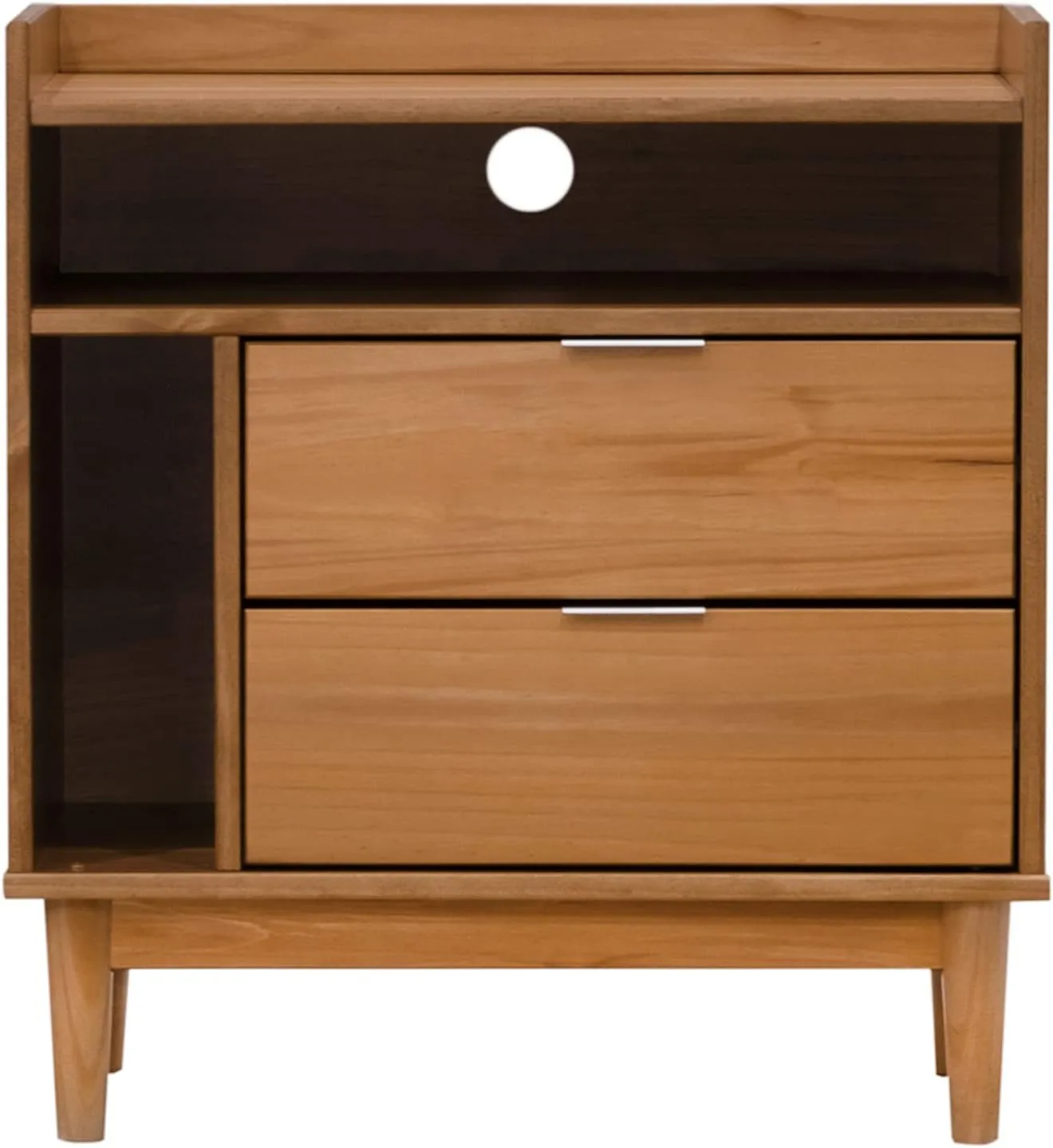 Walker Edison Blythe Mid-Century Modern Tray-Top Storage Nightstand, 25 Inch, Caramel