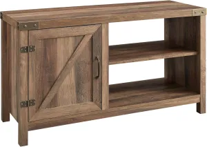 Walker Edison Lewis Single Barn Door Storage Console, 44 Inch, Rustic Oak, Without Fireplace