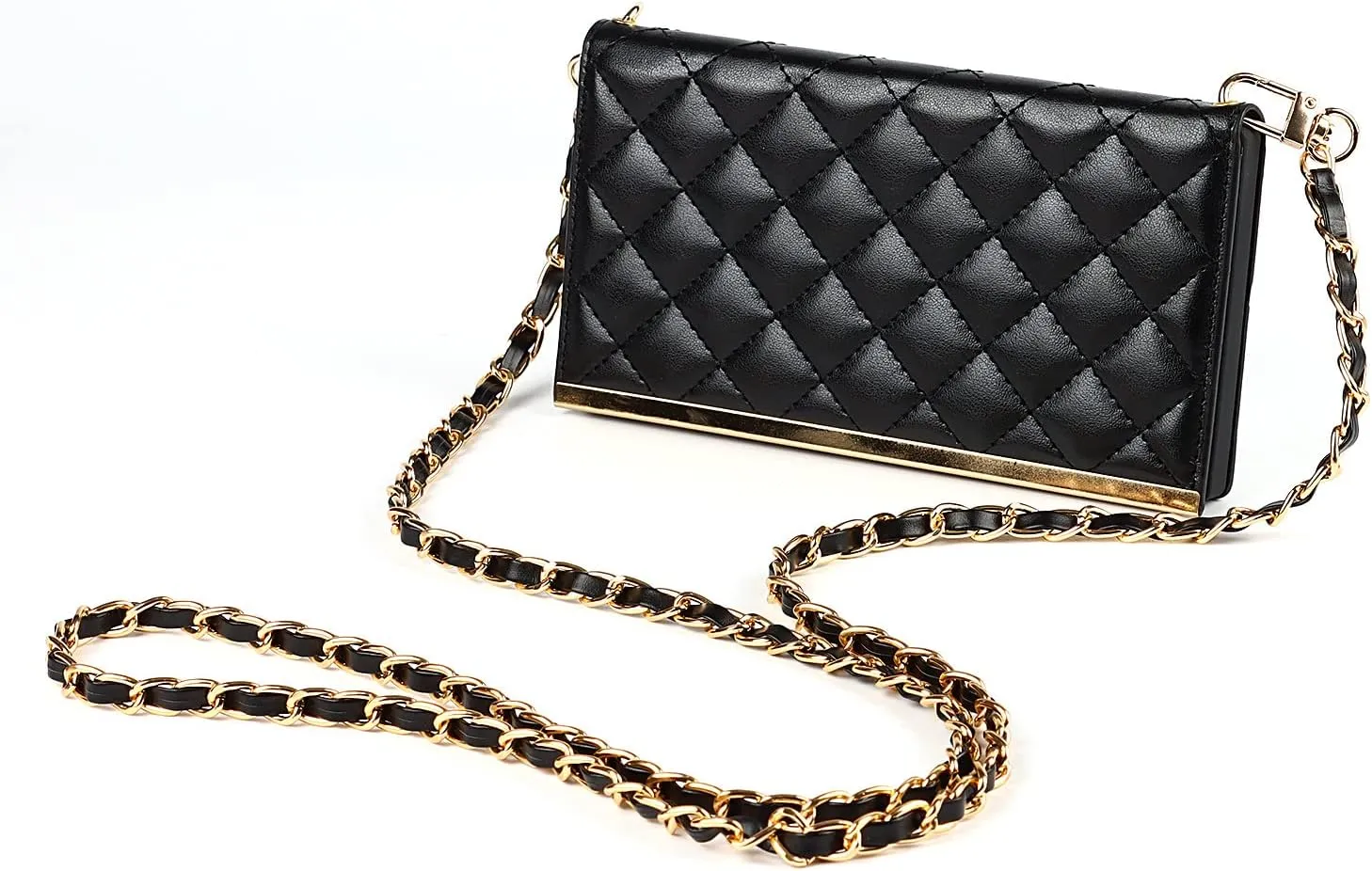 Wallet Case Apply to iPhone 14,Luxury Fashion Flip Purse Leather Bag with Card Slots Crossbody Chain Shoulder Strap with Mirror Bracket Shockproof Protector (Black, iPhone 14)