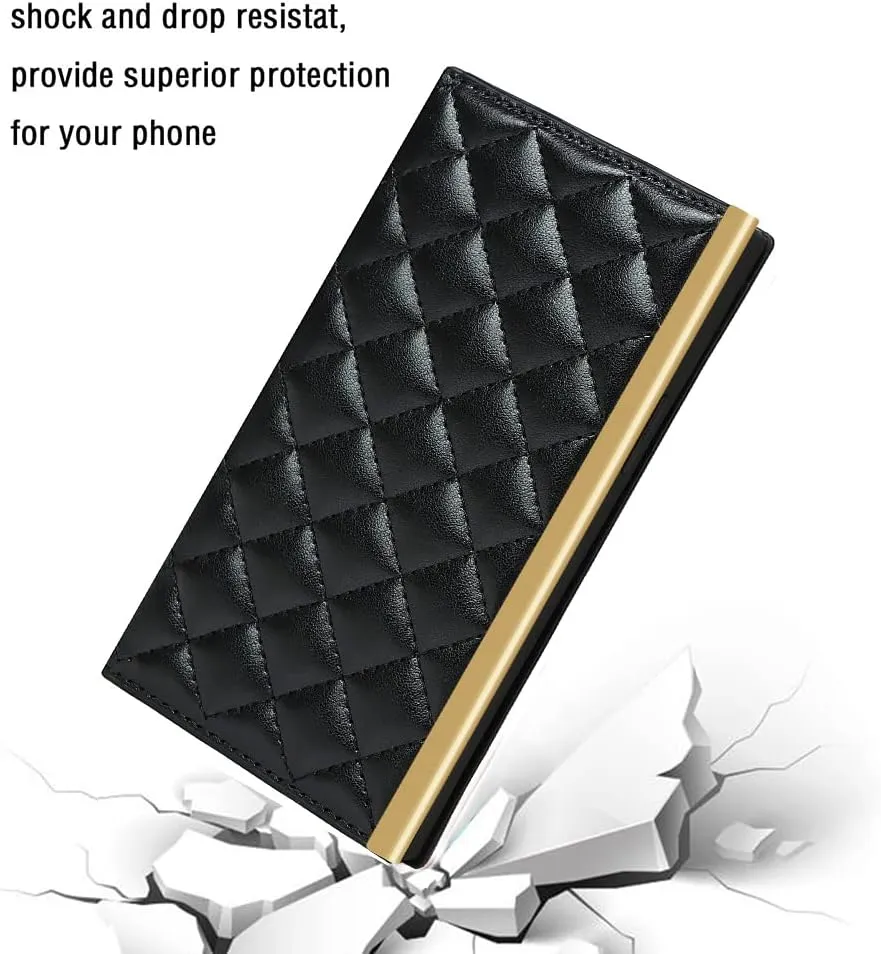 Wallet Case Apply to iPhone 14,Luxury Fashion Flip Purse Leather Bag with Card Slots Crossbody Chain Shoulder Strap with Mirror Bracket Shockproof Protector (Black, iPhone 14)