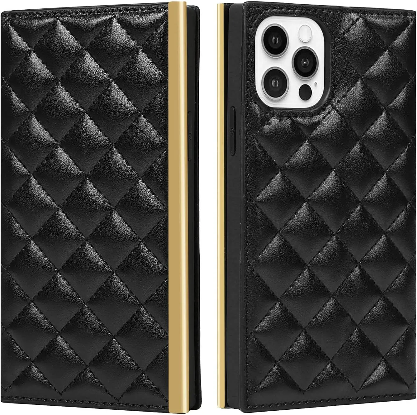 Wallet Case Apply to iPhone 14,Luxury Fashion Flip Purse Leather Bag with Card Slots Crossbody Chain Shoulder Strap with Mirror Bracket Shockproof Protector (Black, iPhone 14)