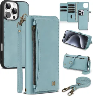 Wallet Case for iPhone 15 Pro with Card Holder/Crossbody Wallet/Strap,[RFID Blocking][Magnetic] PU Leather Shockproof Protective Cover iPhone 15 Pro Phone Case,6.7 in,Blue