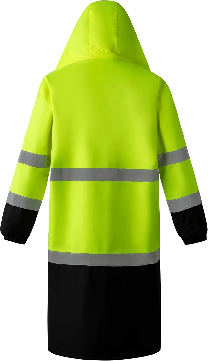 wantdo Hi Vis Rain Jacket Long Reflective Raincoat Waterproof with Carry Bag