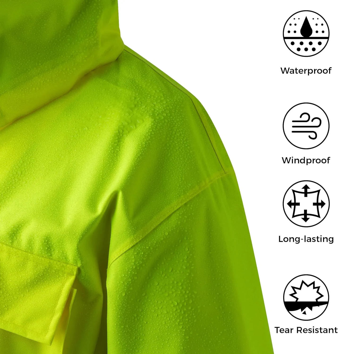wantdo Hi Vis Rain Jacket Long Reflective Raincoat Waterproof with Carry Bag