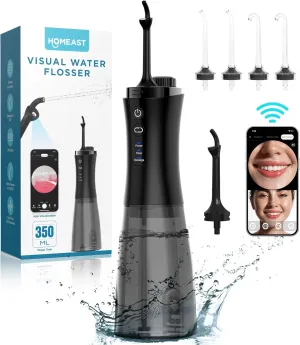 Water Flossers for Teeth - 350Ml Cordless Portable Water Flosser with Camera, Rechargeable Water Dental Flosser for Teeth Cleaning Flossing IPX7 Waterproof Oral Irrigator for Home Travel