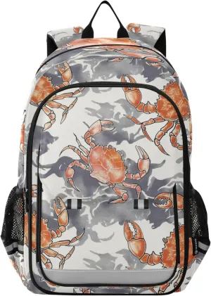 Watercolor Crab Camo Backpack School Backpack with Reflective Stripes, Lightweight Laptop Backpack Students Book Bag