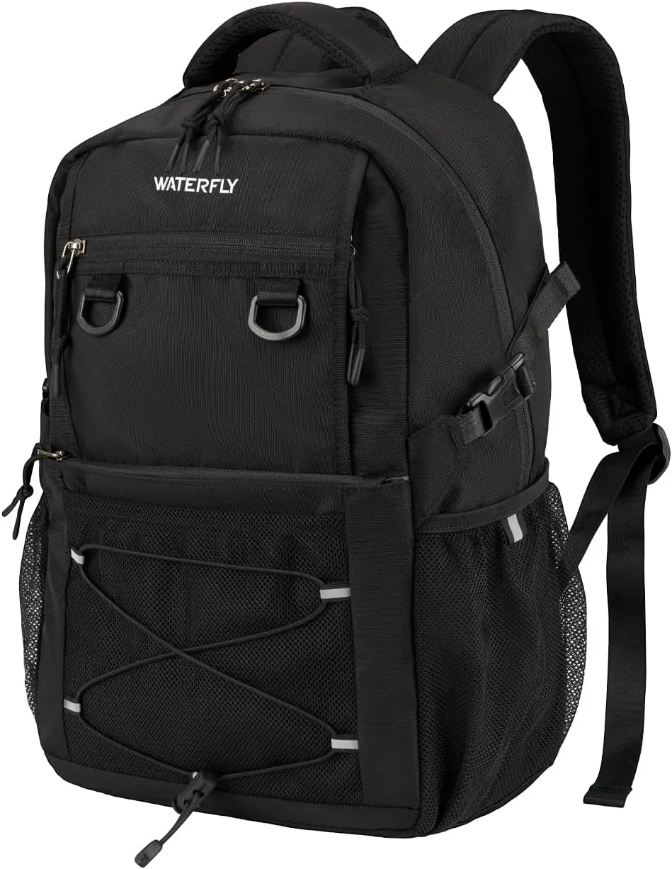 WATERFLY Travel Hiking Casual Backpack: Woman Man Everyday Commuter Outdoor City Daypack College Bookbag with Compartment - 22L Weekender Trip Day Back Pack Carry on Airplane Flight Approved, Black