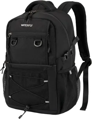 WATERFLY Travel Hiking Casual Backpack: Woman Man Everyday Commuter Outdoor City Daypack College Bookbag with Compartment - 22L Weekender Trip Day Back Pack Carry on Airplane Flight Approved, Black
