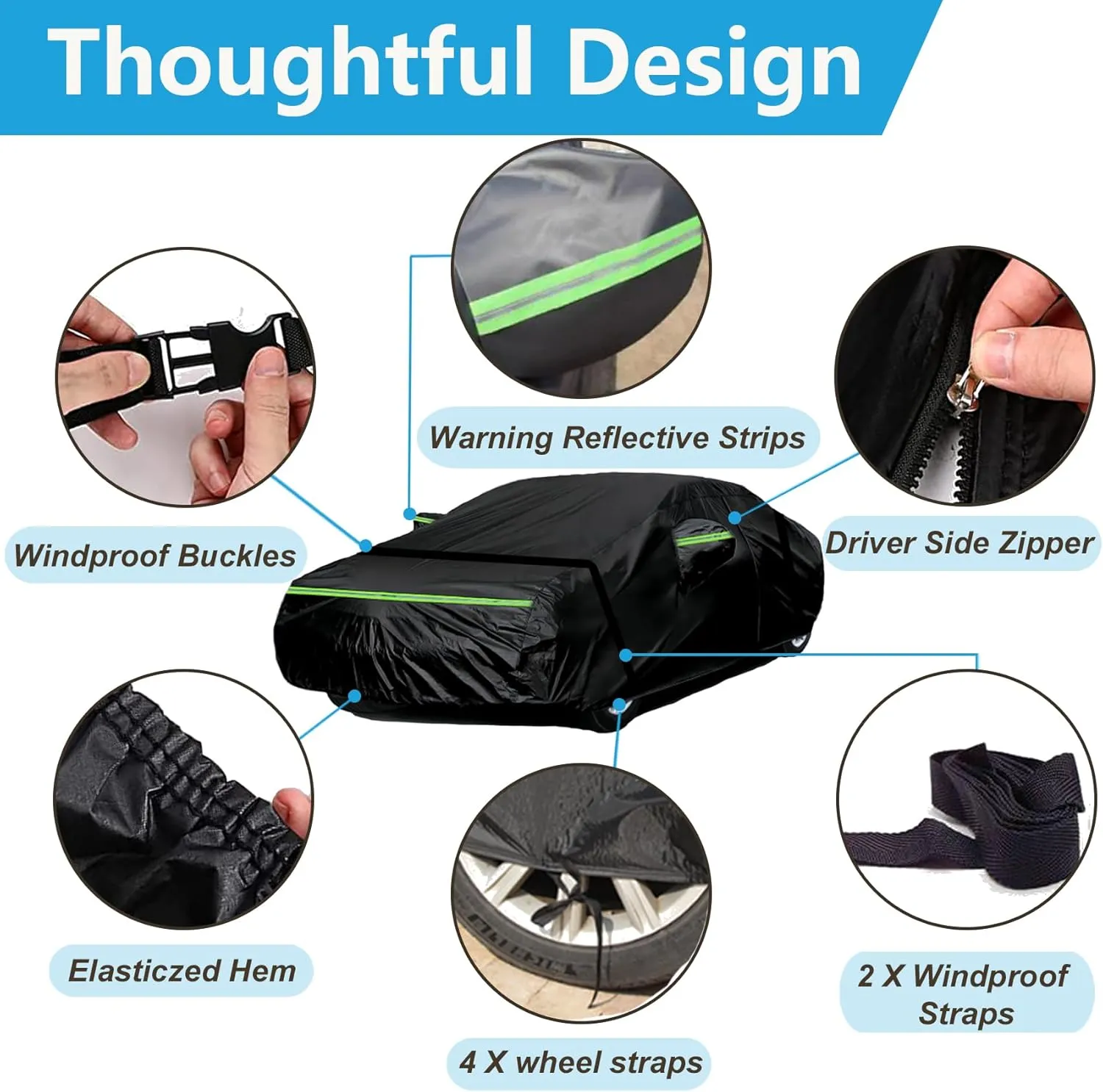 Waterproof Car Covers for 2006-2023 Dodge Charger Car Cover, 210T All-Weather High-Density Waterproof Charger Car Cover, w/Zipper Door, Windproof, Dustproof and UV Proof All Weather Protection