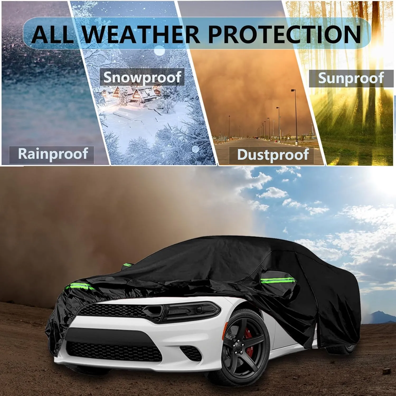 Waterproof Car Covers for 2006-2023 Dodge Charger Car Cover, 210T All-Weather High-Density Waterproof Charger Car Cover, w/Zipper Door, Windproof, Dustproof and UV Proof All Weather Protection