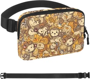Waterproof Fanny Pack Black Belt Bag with Adjustable Strap for Women and Men,Cartoon Yellow Monkey Crossbody Fanny Bag with Zipper for Hiking Running Travel