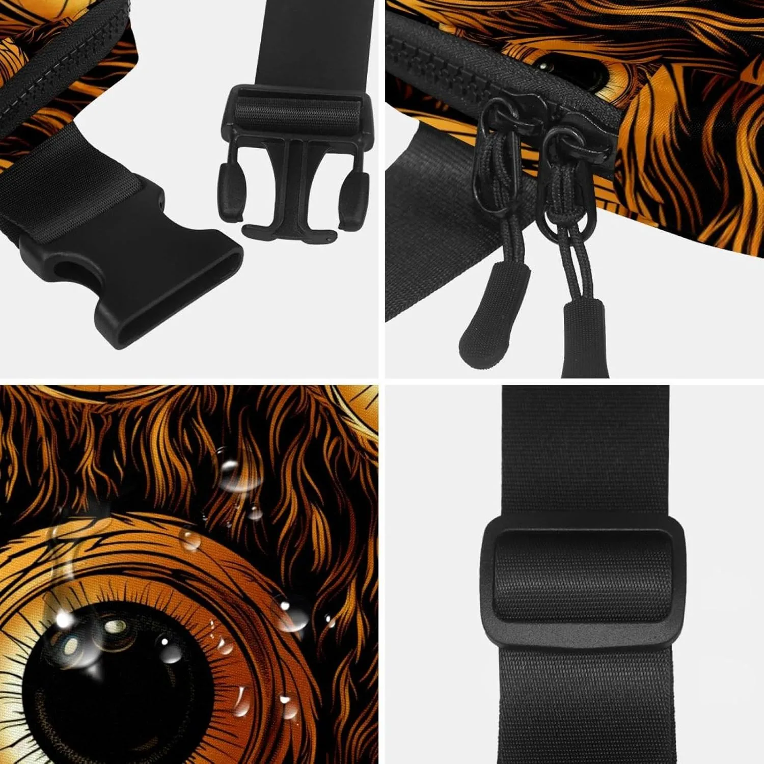 Waterproof Fanny Pack Black Belt Bag with Adjustable Strap for Women and Men,Halloween Horror Eyeballs E Crossbody Fanny Bag with Zipper for Hiking Running Travel