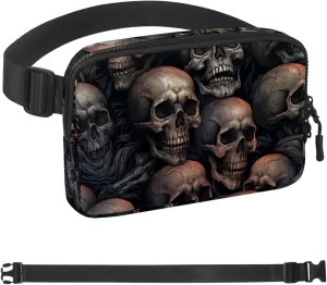 Waterproof Fanny Pack Black Belt Bag with Adjustable Strap for Women and Men,Skull L Crossbody Fanny Bag with Zipper for Hiking Running Travel