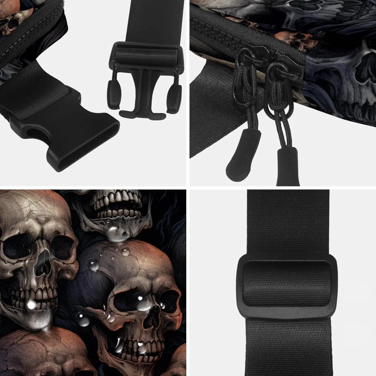 Waterproof Fanny Pack Black Belt Bag with Adjustable Strap for Women and Men,Skull L Crossbody Fanny Bag with Zipper for Hiking Running Travel