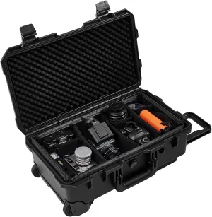 Waterproof Hard Case with Padded Divider & Wheels, 22 x 14 x 10 Inch Wheeled Rolling Case for Camera, Lenses, drones, Gear, Equipment,Shockproof,IP67,TSA Friendly, Inner 19.8"x 10.9" x 6.8"