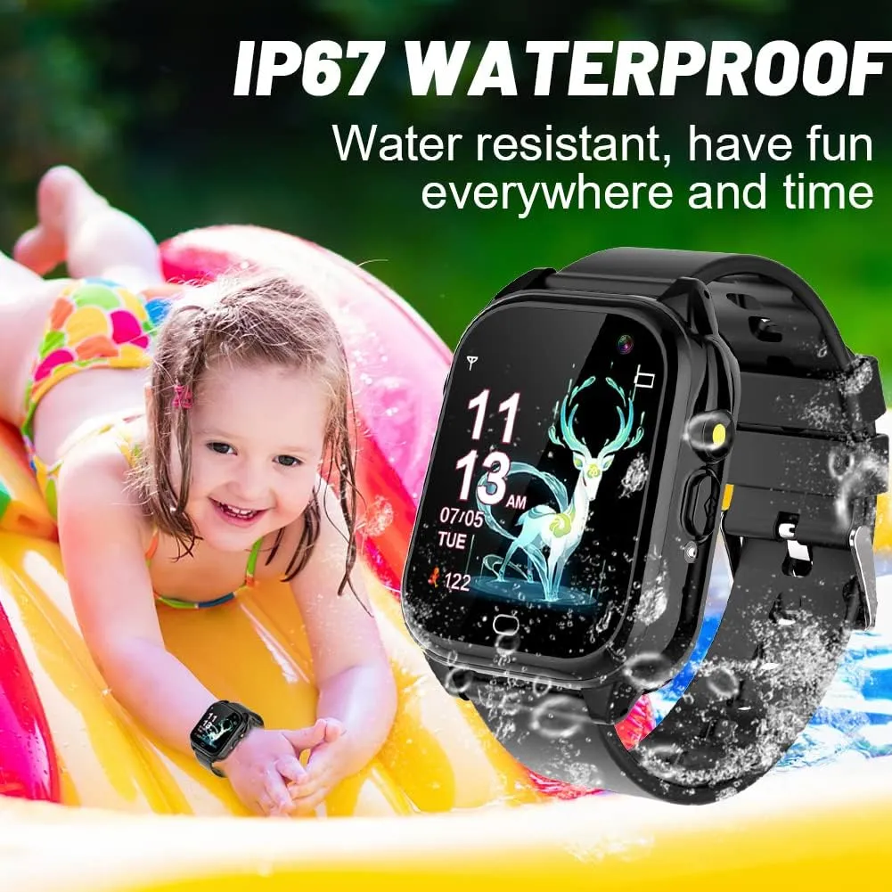 Waterproof Kids Smart Watch for 3-12 Years Old Boys Girls Toys with 26 Game Video Camera Pedometer Music Player Alarm Clock Calculator 1.44'' HD Touchscreen Electronic Learning Toys Birthdays Gifts