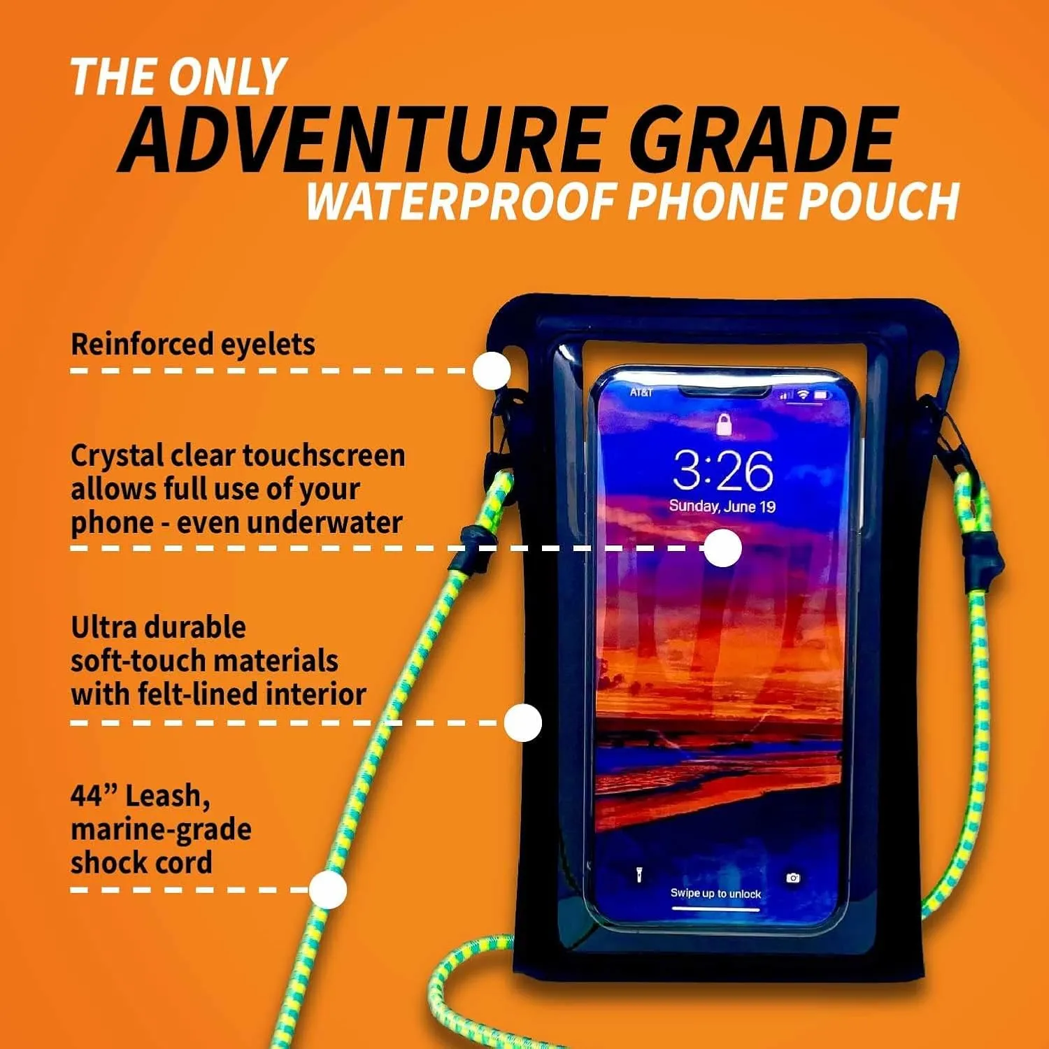 Waterproof Phone Pouch w/Long Lanyard | IPX8 Adventure Grade Cellphone Dry Bag Case, Fits iPhone 15 Pro Max,14 Pro Max, 13 Pro Max, XS, XR, Galaxy S21, for Snorkeling, Kayaking, Cruise Orange