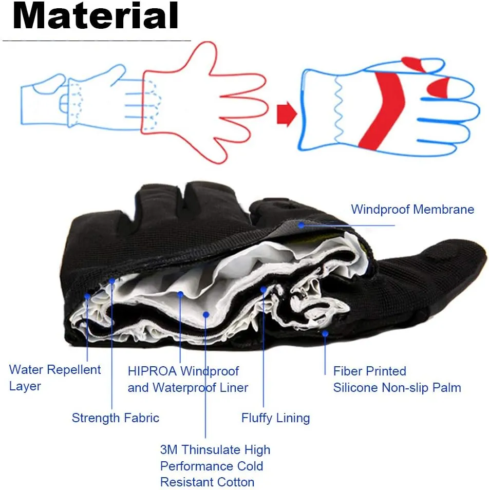 Waterproof Winter Gloves,3M Thinsulate Ski & Snowboard Gloves for Men and Women,Touchscreen Gloves for Fishing,Photographing,Hunting Outdoor Activities.