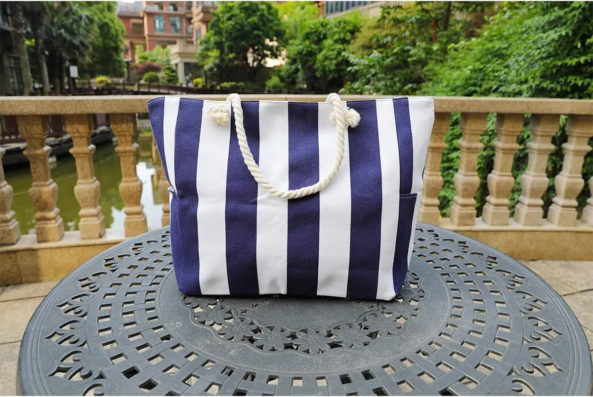 We We Large Beach Tote bag for Women Canvas Straw Tavel Tote Bag Waterproof Shoulder Bag Handbag for Gym Swim