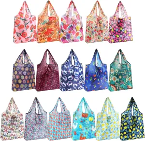 Weewooday 18 Pieces Foldable Reusable Shopping Bags Machine Washable Grocery Bags Waterproof