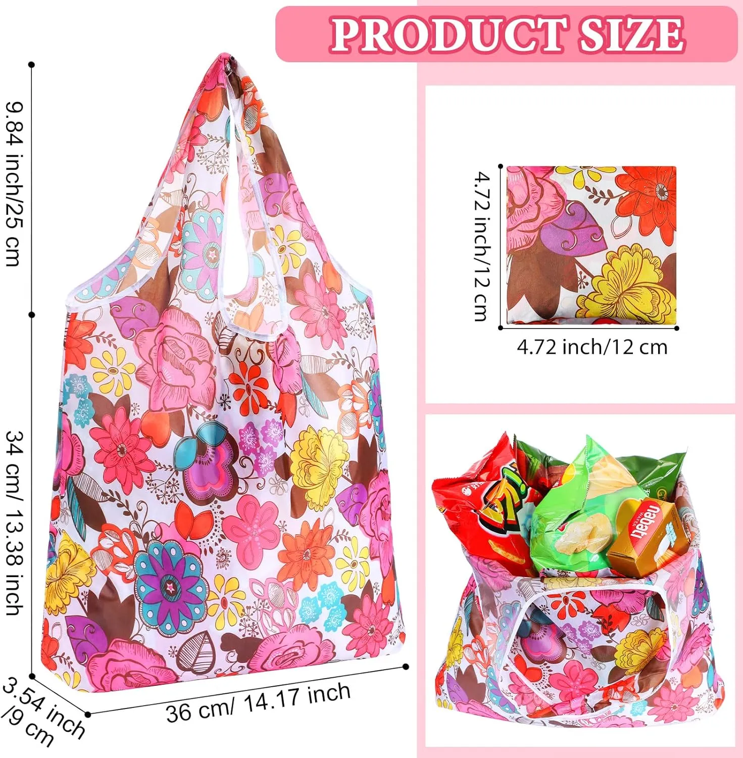 Weewooday 18 Pieces Foldable Reusable Shopping Bags Machine Washable Grocery Bags Waterproof