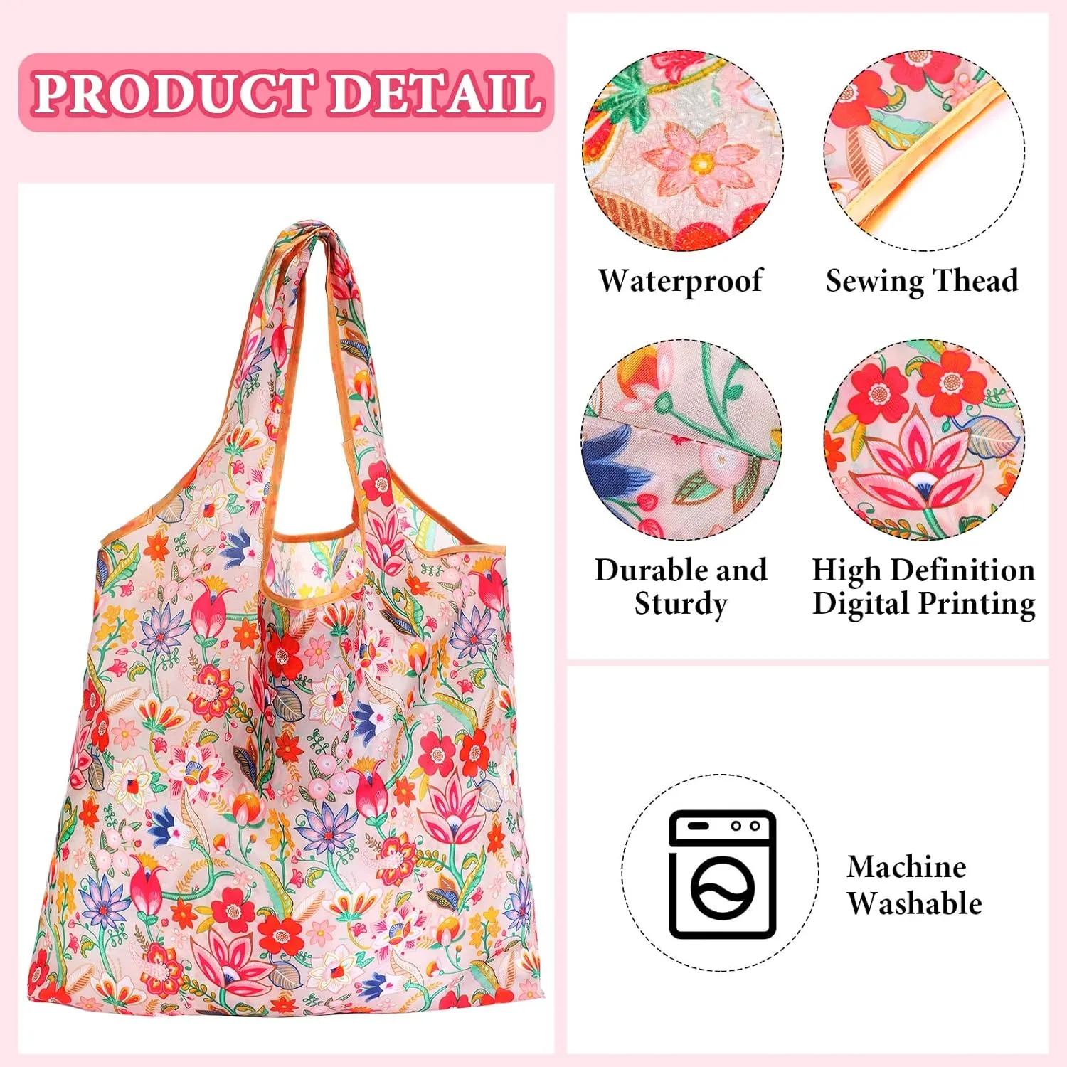 Weewooday 18 Pieces Foldable Reusable Shopping Bags Machine Washable Grocery Bags Waterproof