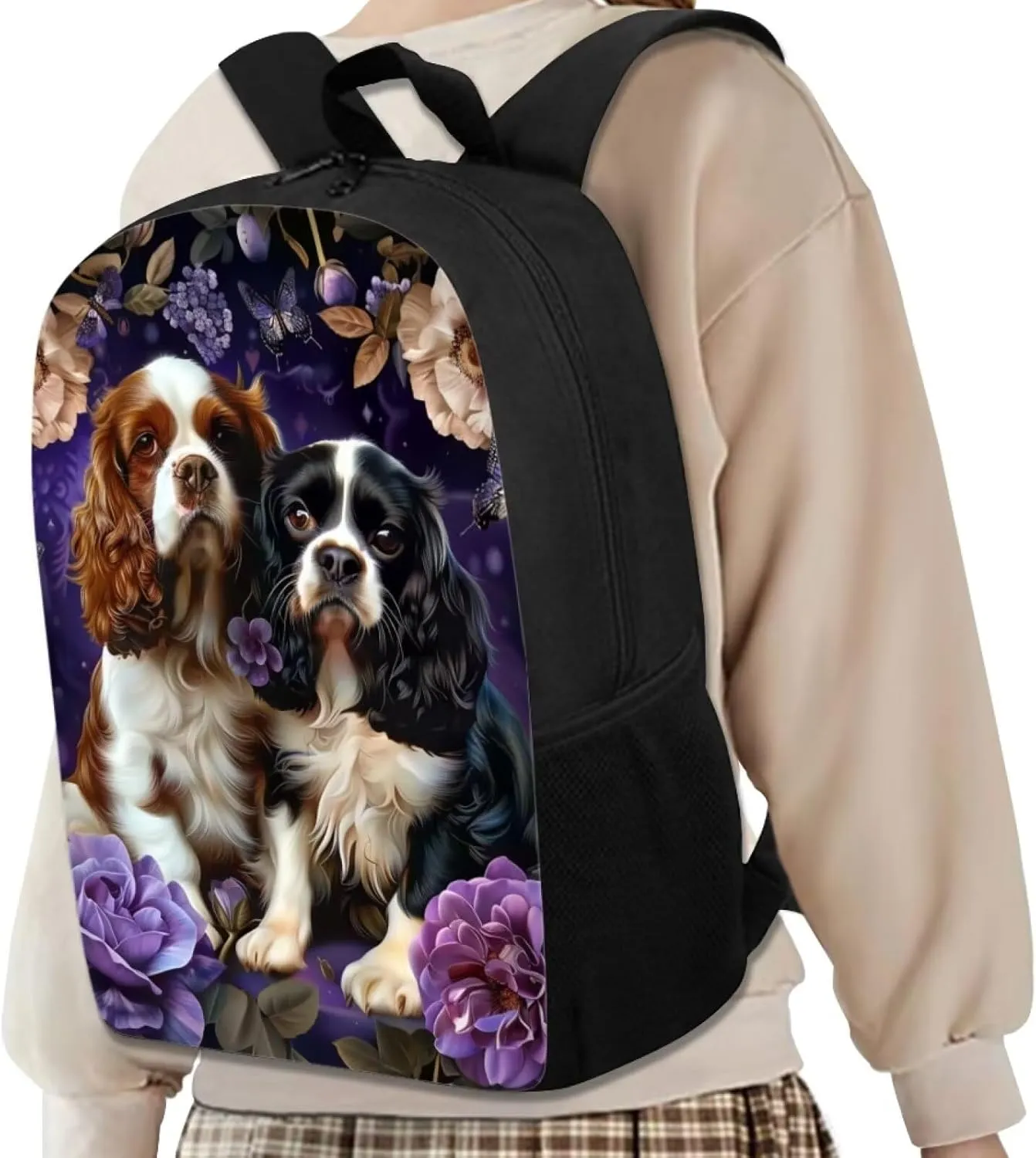 WELLFLYHOM 16 Inch School Backpack Cavalier King Charles Spaniel Bookbag for Middle School Girls Bookbag Elementary Preschool Baqck Pack Purse Cute Dog Schgoolbag Satchel for Teen Boys Daycare