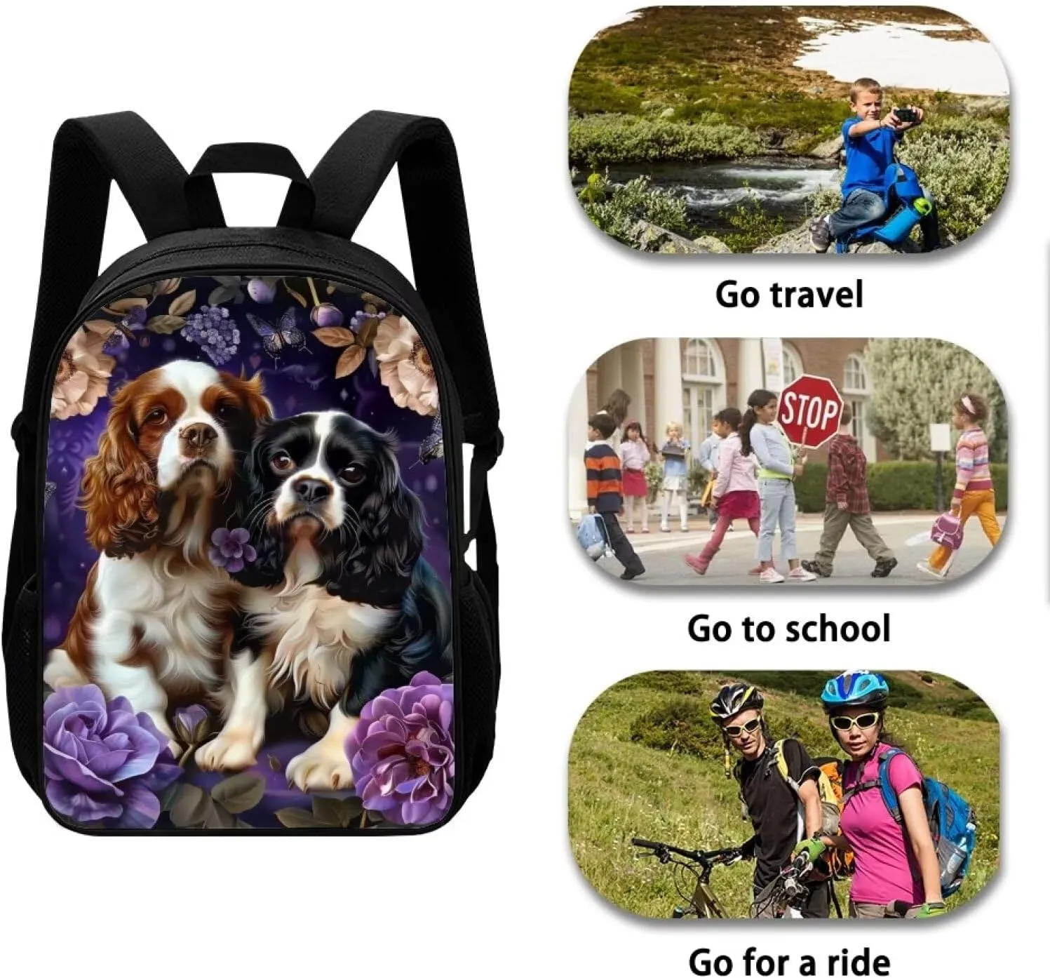 WELLFLYHOM 16 Inch School Backpack Cavalier King Charles Spaniel Bookbag for Middle School Girls Bookbag Elementary Preschool Baqck Pack Purse Cute Dog Schgoolbag Satchel for Teen Boys Daycare