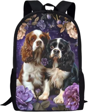 WELLFLYHOM 16 Inch School Backpack Cavalier King Charles Spaniel Bookbag for Middle School Girls Bookbag Elementary Preschool Baqck Pack Purse Cute Dog Schgoolbag Satchel for Teen Boys Daycare
