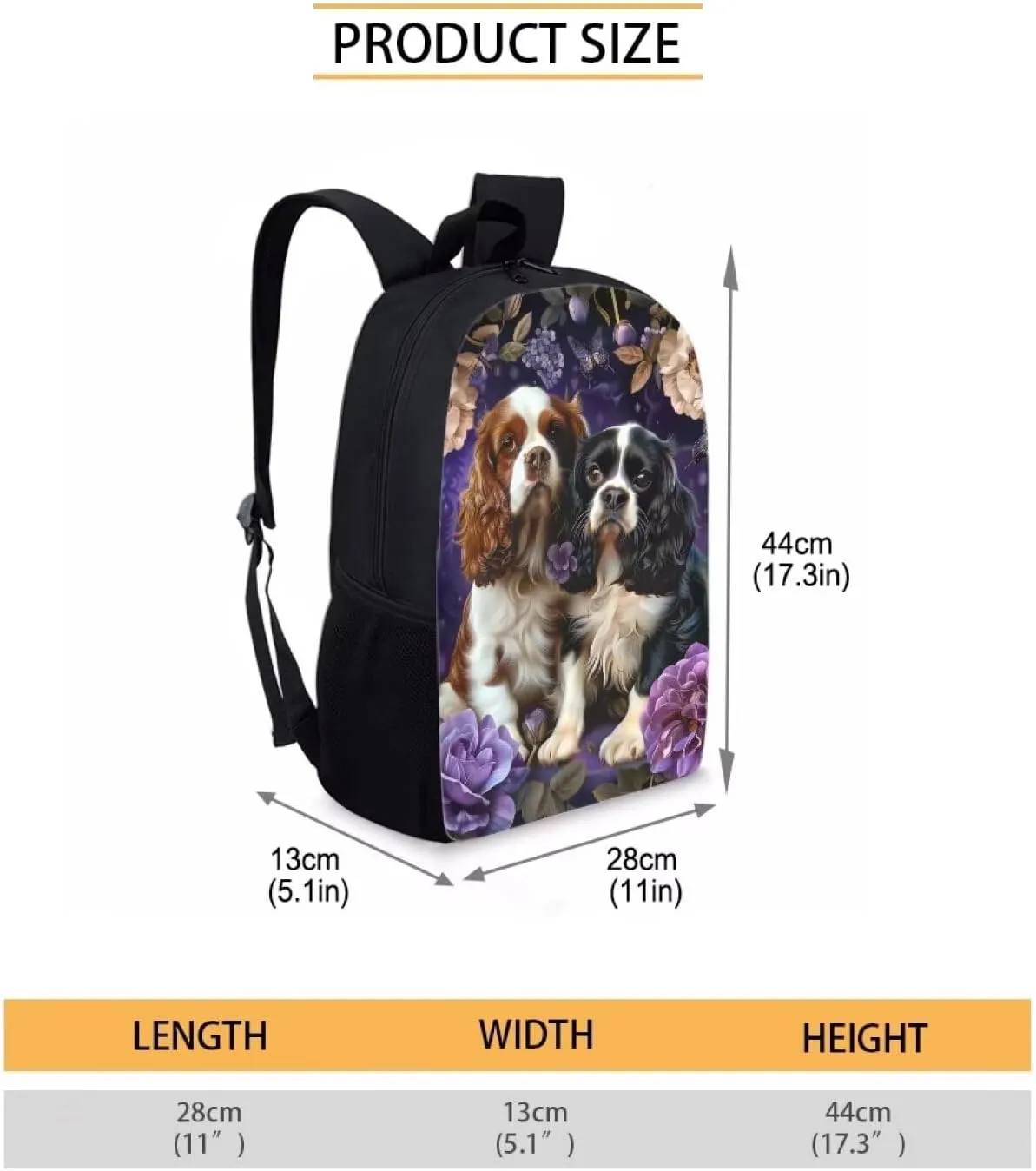 WELLFLYHOM 16 Inch School Backpack Cavalier King Charles Spaniel Bookbag for Middle School Girls Bookbag Elementary Preschool Baqck Pack Purse Cute Dog Schgoolbag Satchel for Teen Boys Daycare