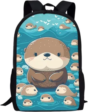 WELLFLYHOM Sea Otter School Backpack for Girls Middle School Bookbag 5-7 8-10 11-13 Kids School Bag Elementary Preschool Back Packs Cute Schoolbag Travel Bags for Boys Daycare