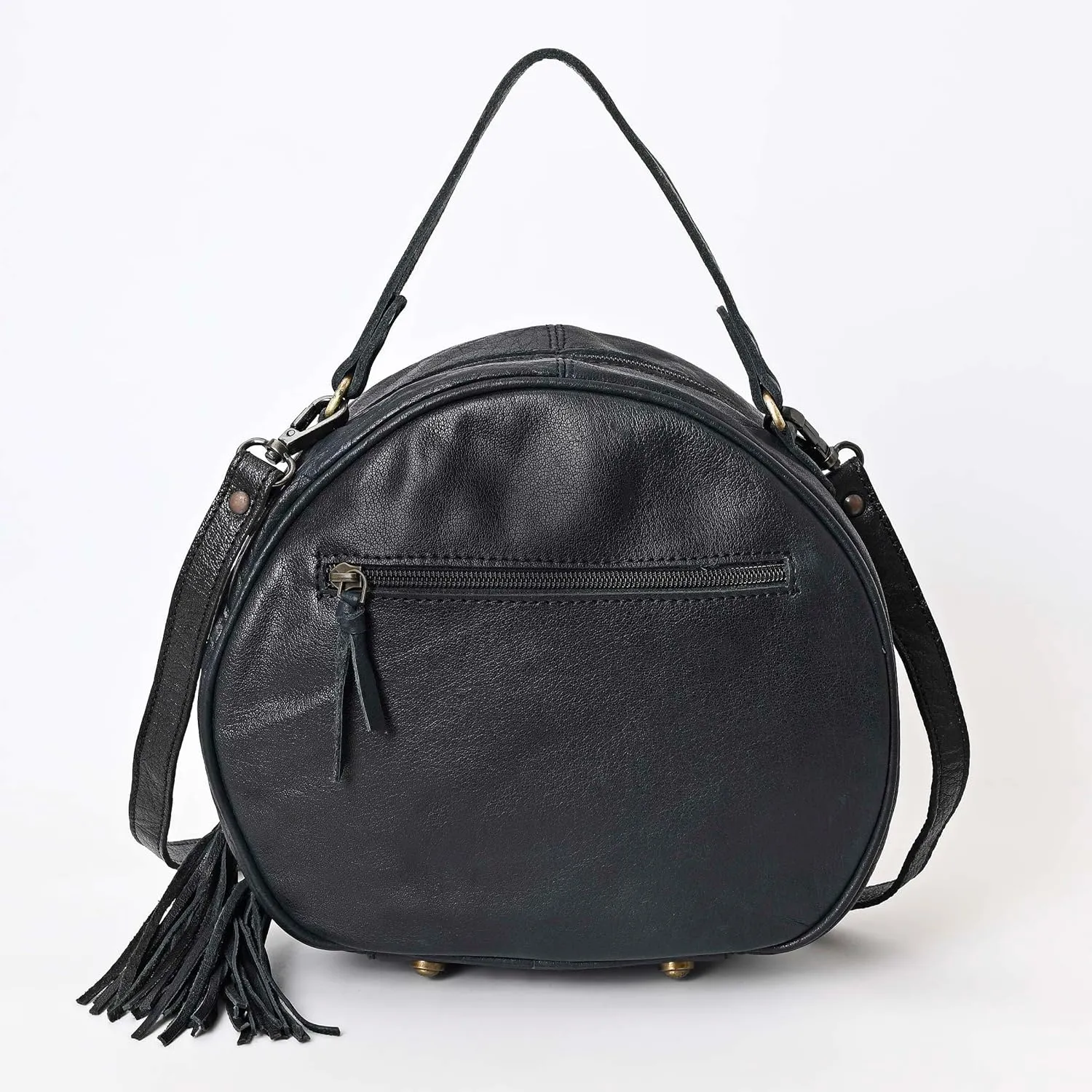 western Handtooled Cowhide Hairon Canteen Crossbody bag with Adjustable Detachable Leather Strap,Antique dye finish