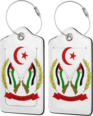 Western Sahara National Emblem Luggage Tags Pu Leather with Privacy Cover Label Address Card and Durable Metal Ring Suitable for Men Women Handbags Backpacks