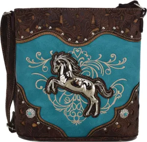 Western Style Horse Purse Embroidered Floral Rhinestone Studs Crossbody Handbags Cowgirl Country Women Single Shoulder Bag