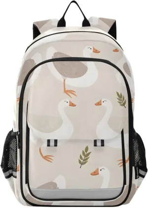 White Grey Goose Laptop Backpack for Boys Girls, Bookbag Travel Bag Casual Daypack School Backpack for Students