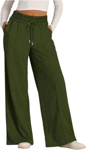 Wide Leg Sweatpants Women High Waisted Baggy Sweat Pants Elastic Drawstring Loose Running Lounge Pants with Pockets