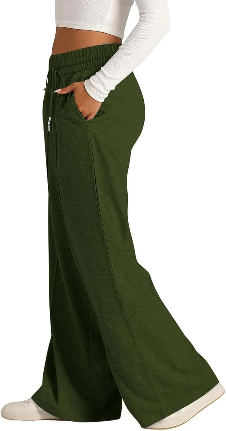 Wide Leg Sweatpants Women High Waisted Baggy Sweat Pants Elastic Drawstring Loose Running Lounge Pants with Pockets
