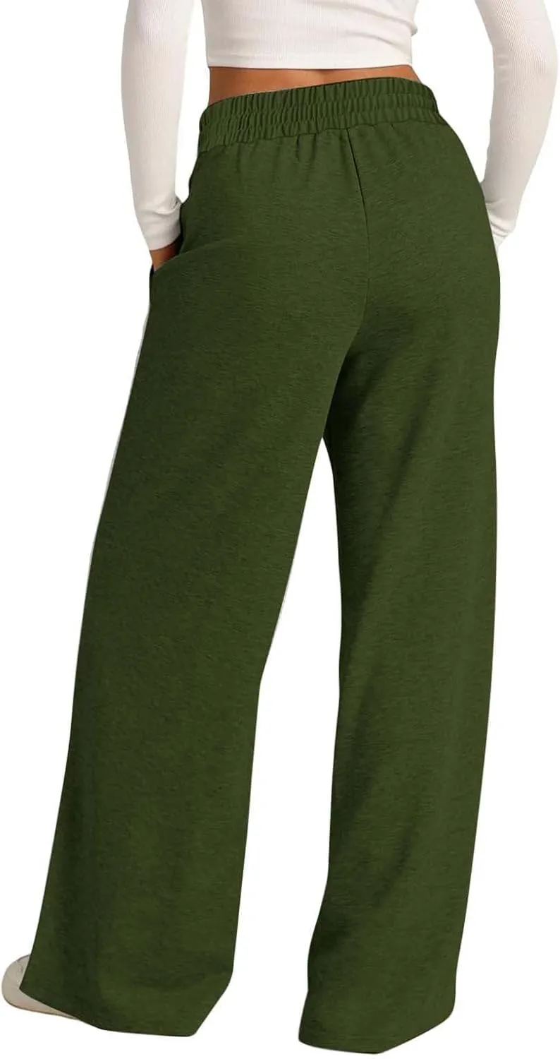 Wide Leg Sweatpants Women High Waisted Baggy Sweat Pants Elastic Drawstring Loose Running Lounge Pants with Pockets