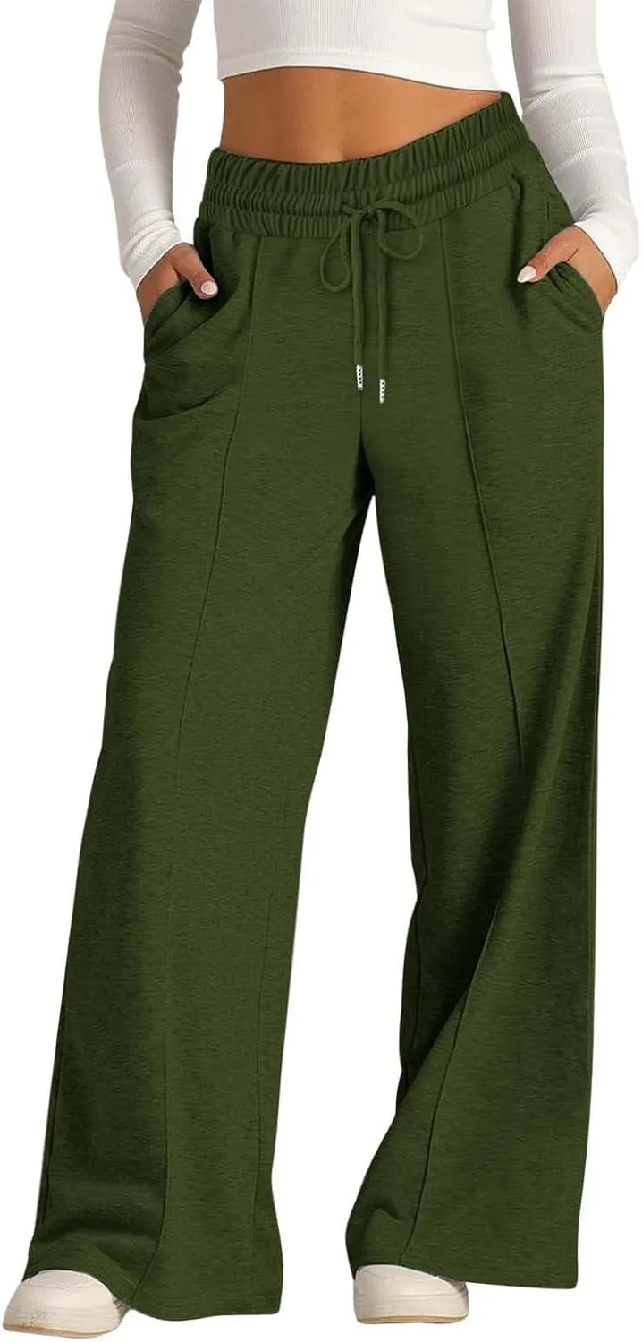 Wide Leg Sweatpants Women High Waisted Baggy Sweat Pants Elastic Drawstring Loose Running Lounge Pants with Pockets