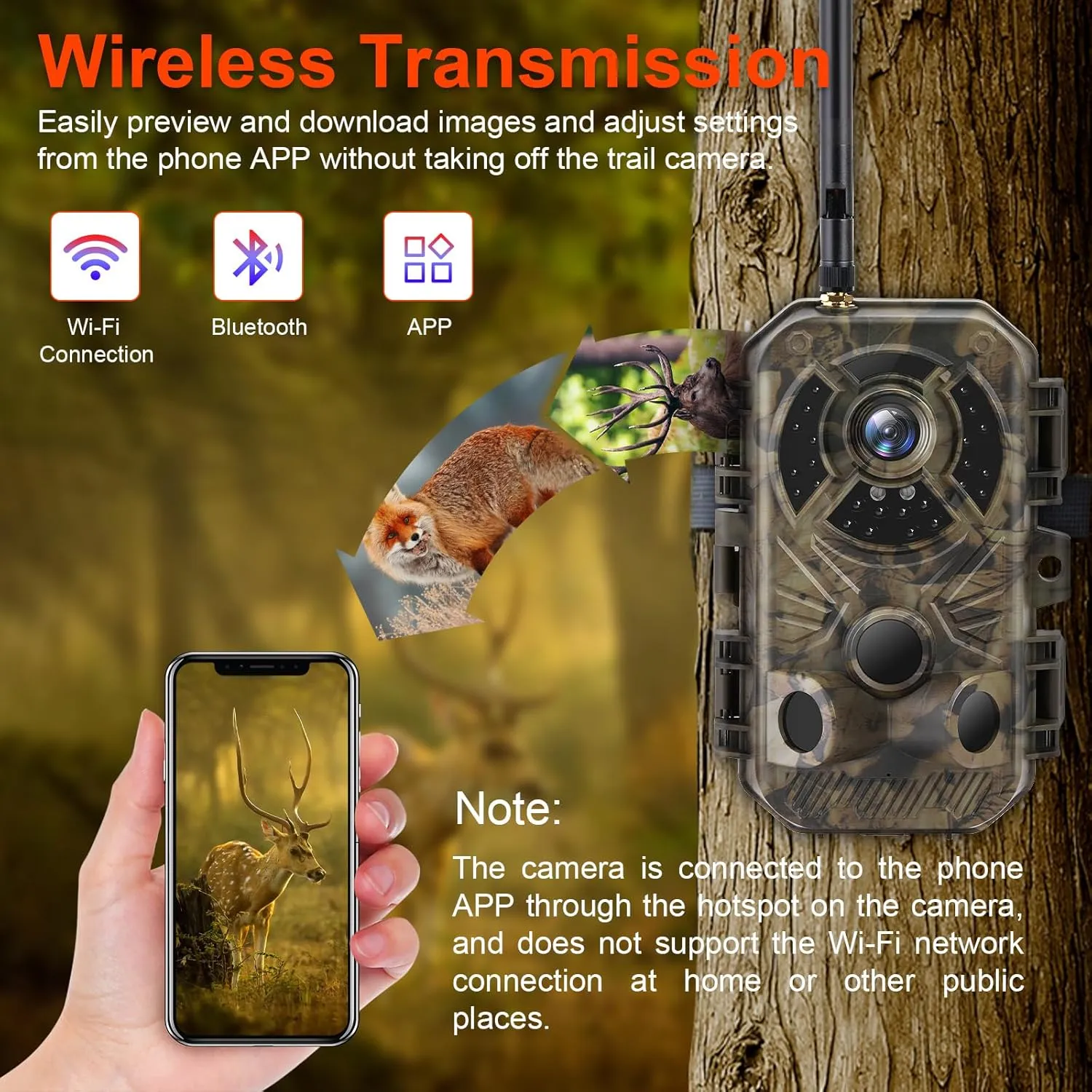 WiFi Trail Cameras with Night Vision Motion Activated Waterproof, 48MP 4K Game Camera, 120° Wide Angle 0.2s Trigger Speed, Trail Cam, for Wildlife Deer Scouting Hunting or Monitoring Home Security